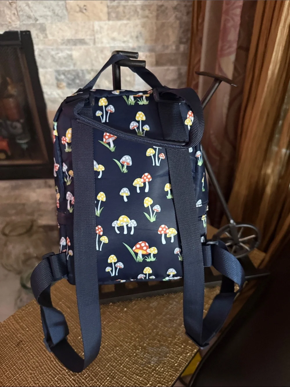 Kids Navy Mushroom Print Mini Backpack - Cute Kids Bag